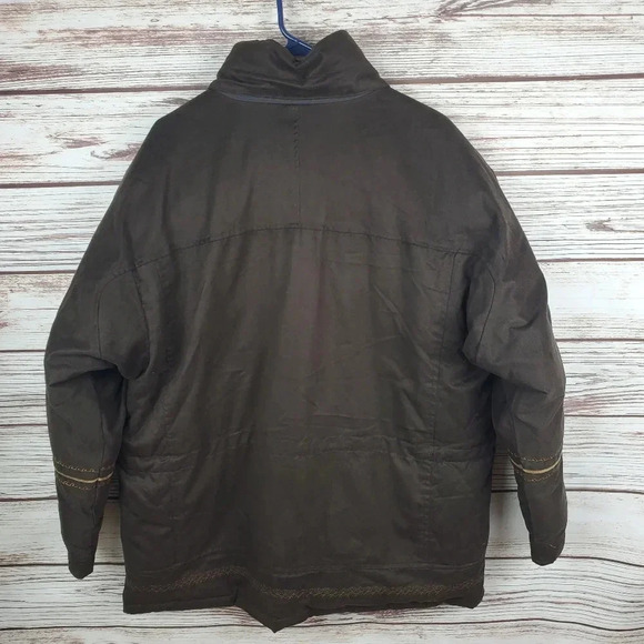 Cabelas Womens Large Brown Embroidered Goose Down Faux Suede Puffer Coat - Picture 7 of 12